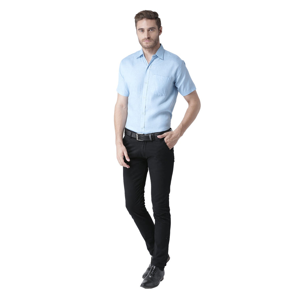 RIAG Light Blue Men's Half Sleeves Solid Shirt - Distacart