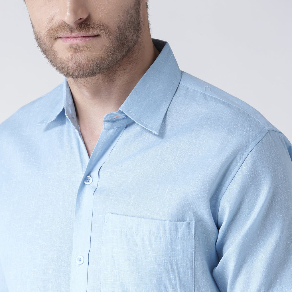 RIAG Light Blue Men's Half Sleeves Solid Shirt - Distacart