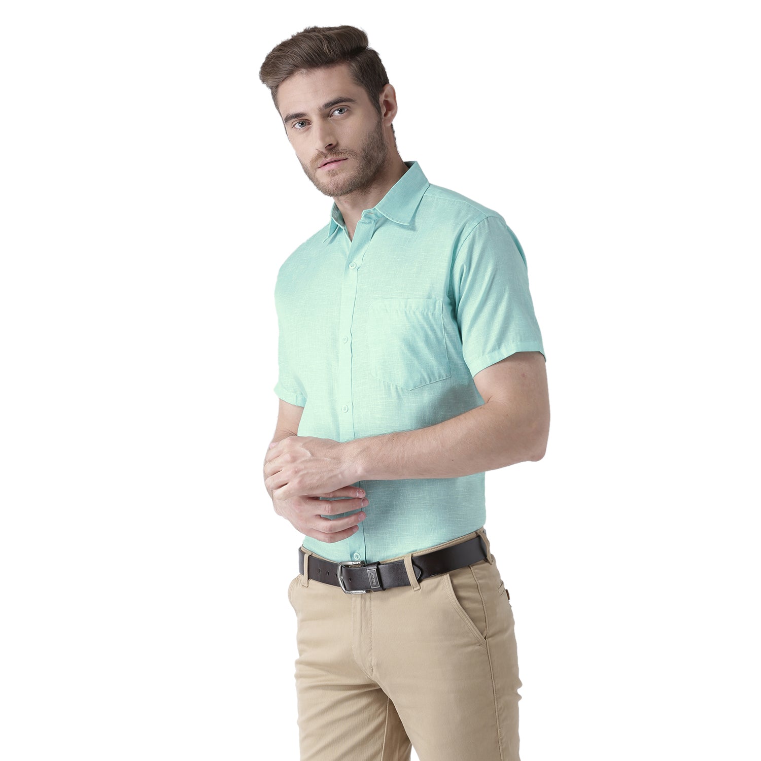 RIAG Green Men's Half Sleeves Solid Shirt - Distacart