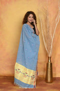 Very Much Indian Handloom Pure Cotton Paithani Dupatta - Powder Blue
