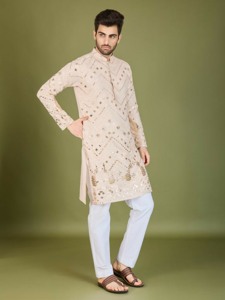 Vastranavya Ivory Exclusive Festival Wear Pure Viscose Rayon Embroidered Sequence Work Kurta