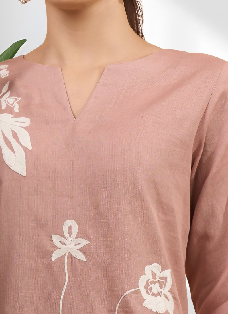 Joban Fashion Powder Pink Cotton, Linen Embroidered Readymade Cord Set - Distacart