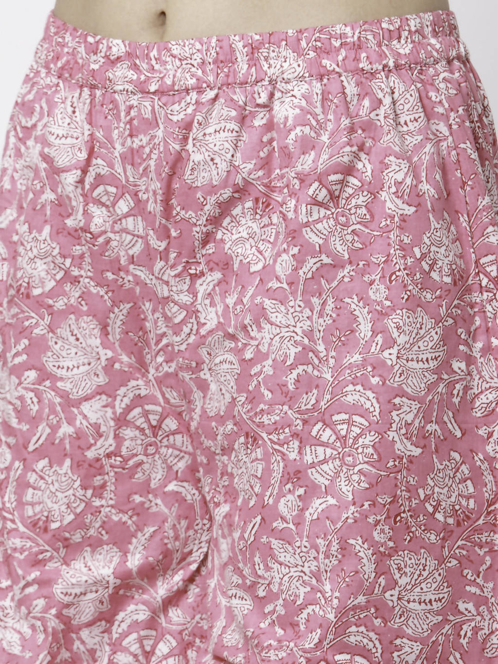 Myshka Women Pink Pure Cotton Printed Sleeveless Round Neck Kurta With Sharara & Dupatta Set