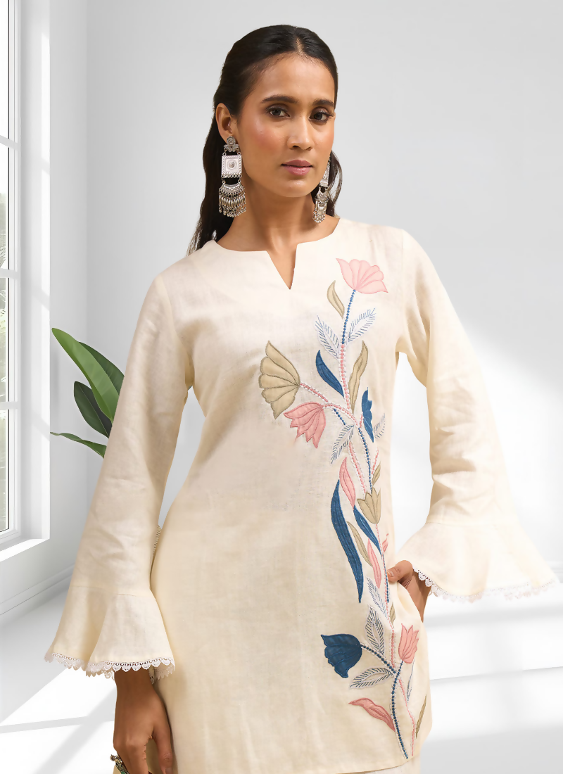 Joban Fashion Cream Linen Embroidered Readymade Cord Set - Distacart