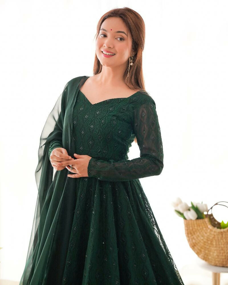 Joban Fashion Green Kurta Set Georgette Sequence Embroidery Work - Distacart