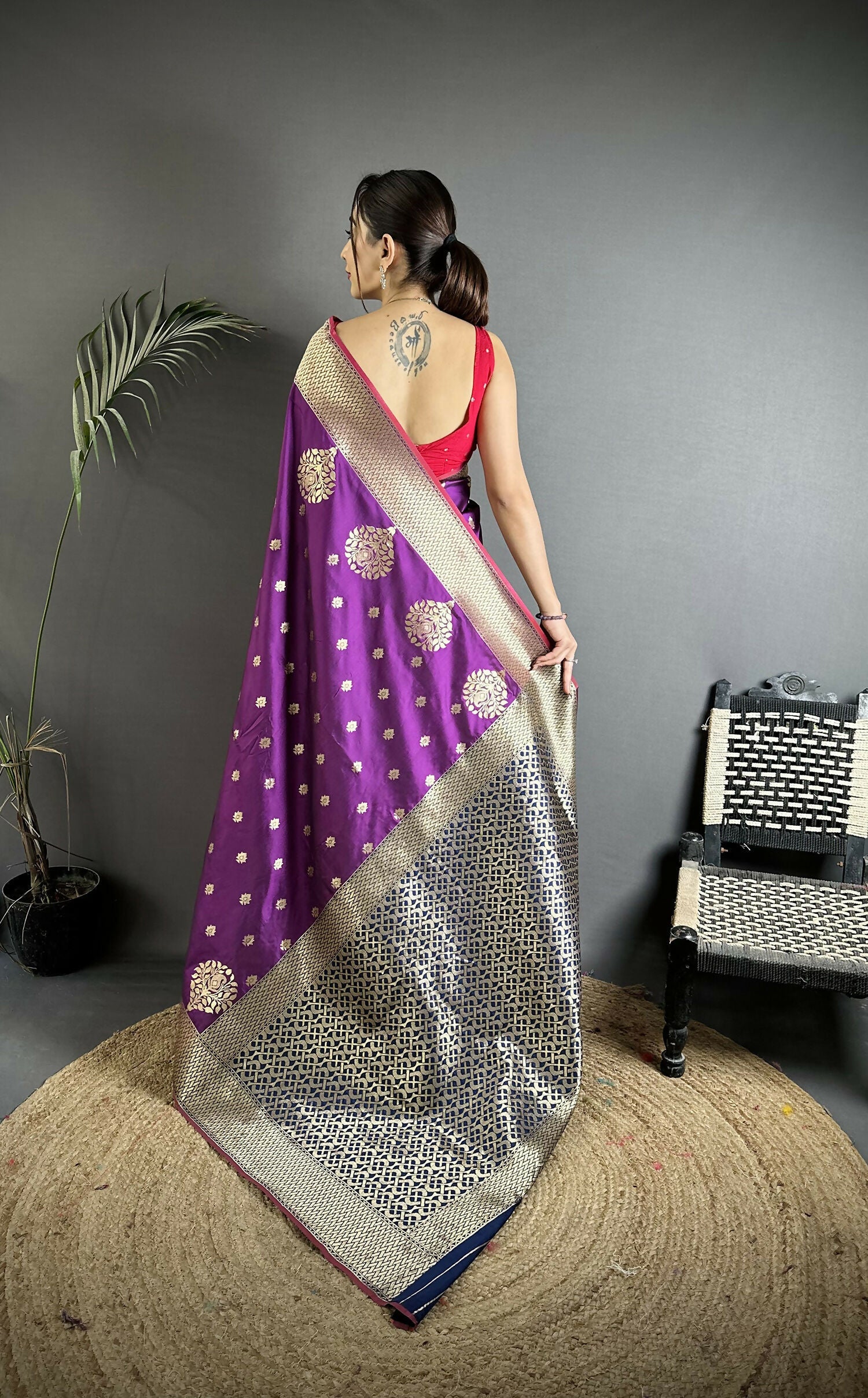 Joban Fashion Purple Woven Butti Soft Silk Banarasi Silk Saree - Distacart