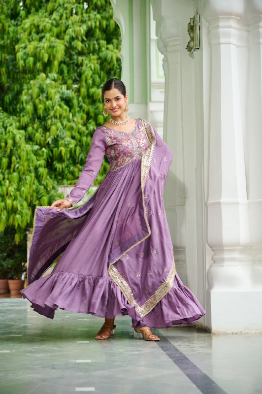 Lehenga Mart Premium Readymade Gown With Dupatta Set For Women-Lavender - Distacart