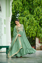 Lehenga Mart Premium Readymade Gown With Dupatta Set For Women-Pista Green - Distacart