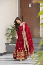 Lehenga Mart Premium Readymade Gown With Dupatta Set For Women-Maroon - Distacart