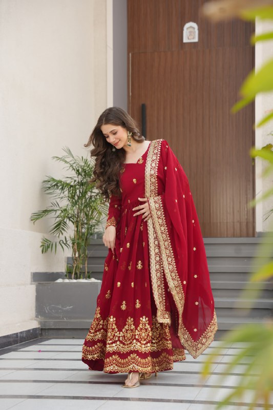 Lehenga Mart Premium Readymade Gown With Dupatta Set For Women-Maroon - Distacart
