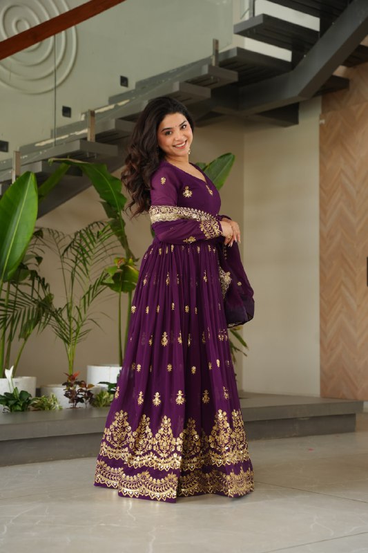 Lehenga Mart Premium Readymade Gown With Dupatta Set For Women-Purple - Distacart
