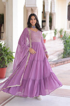 Lehenga Mart Premium Readymade Gown With Dupatta Set For Women-Onion - Distacart