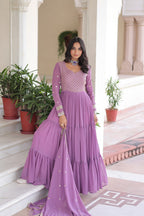 Lehenga Mart Premium Readymade Gown With Dupatta Set For Women-Onion - Distacart