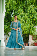 Lehenga Mart Premium Readymade Gown With Dupatta Set For Women-Sky Blue - Distacart