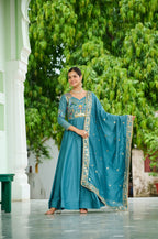 Lehenga Mart Premium Readymade Gown With Dupatta Set For Women-Sky Blue - Distacart