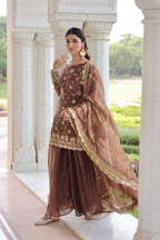 Lehenga Mart Premium Readymade Top Sharara With Dupatta Set For Women-Coffee - Distacart