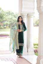Lehenga Mart Designer Velvet Ready To Wear Kurta Pant With Dupatta For Women-Green - Distacart