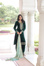 Lehenga Mart Designer Velvet Ready To Wear Kurta Pant With Dupatta For Women-Green - Distacart