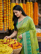 Shree Shyam Fashion Light Green Pochampally Silk Saree - Distacart