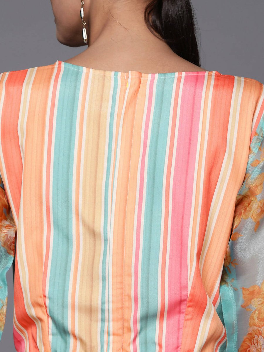 Ahalyaa Coral Orange & Blue Candy Striped Basic Jumpsuit - Distacart