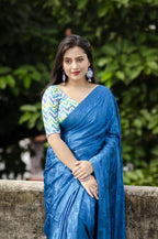 Blue Silk Blend Ethnic Motifs Saree with Unstitched Blouse - A2M
