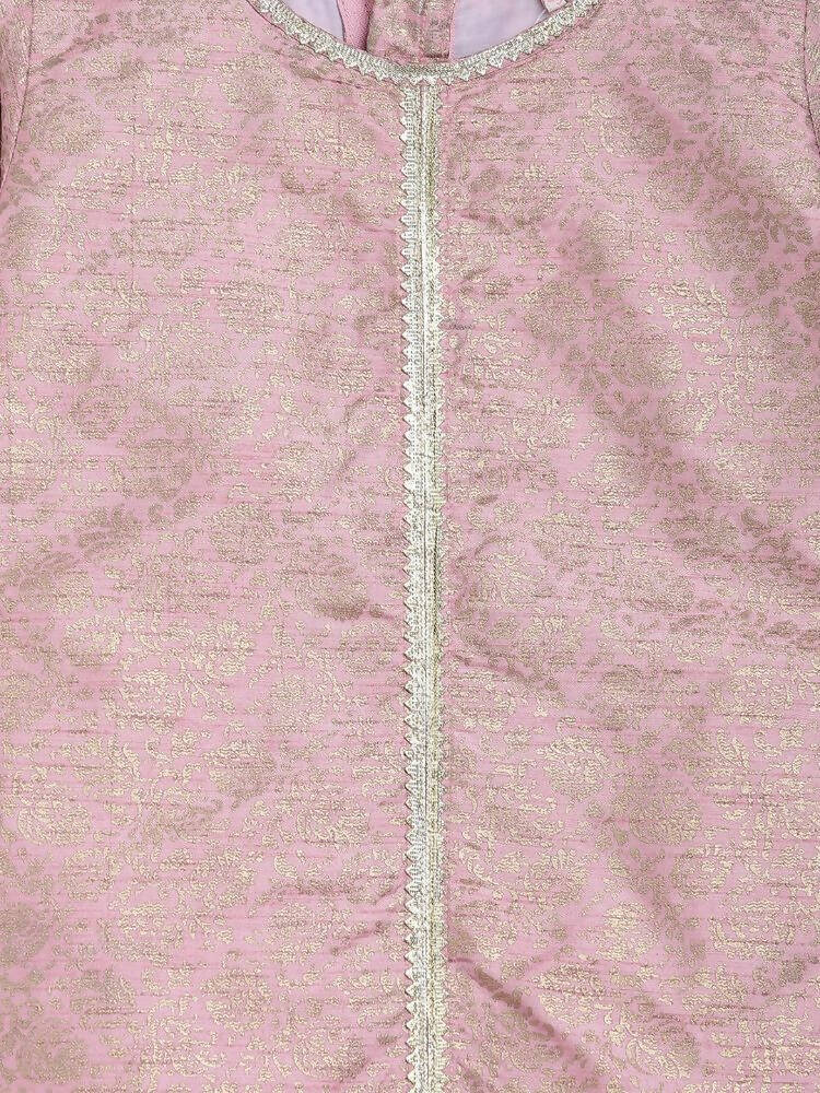 Ahalyaa Pink Poly Silk Straight Kids Kurta Palazzo Set For Girls