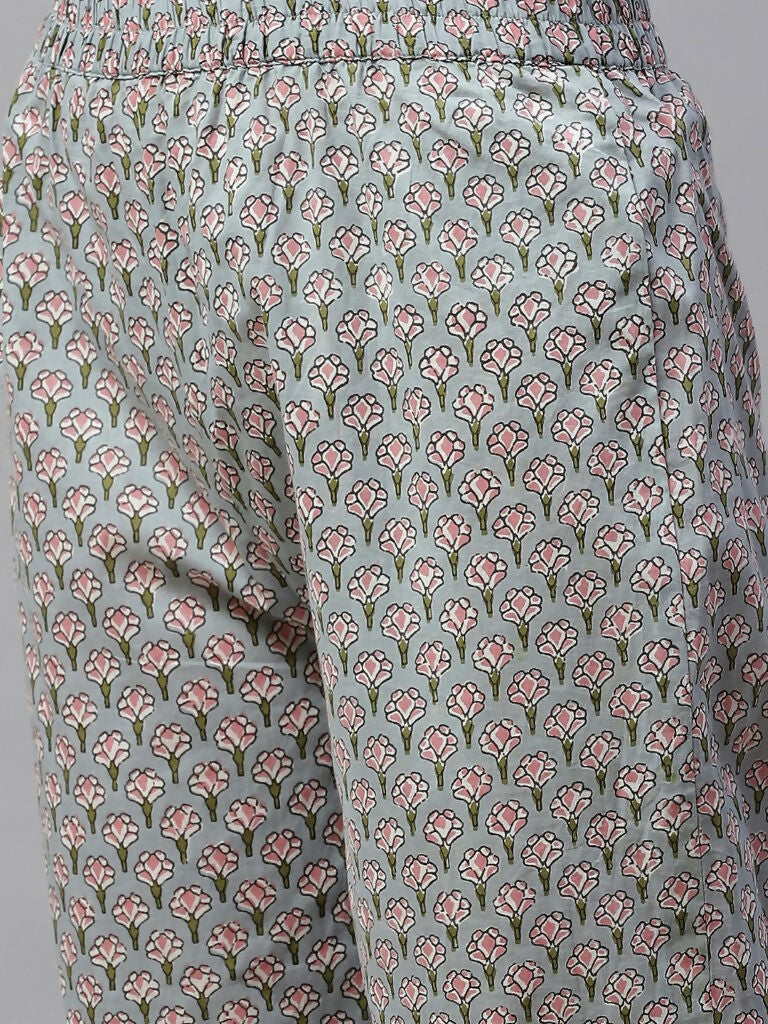 Miravan Women's Cotton Floral Printed Straight Kurta Palazzo 