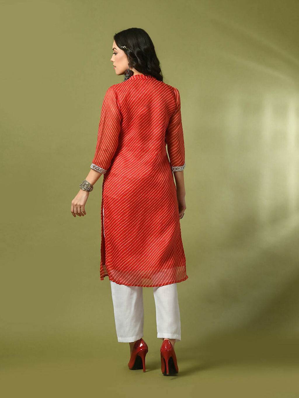 Myshka Women's Red Printed Cotton Blend Straight Party Kurta Set