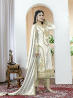 Teeya Creation White Color Chinnon Silk Embroidery Work Fully Stitched Salwar Suit - Distacart