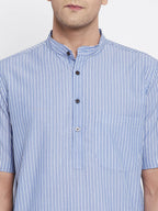 Even Apparels Blue Men's H/S Pure Cotton Kurta With Band Collar - Distacart