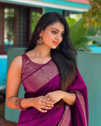 DEIANA'S Beautiful Designer Golden zari Soft Lichi Silk Saree - Wine