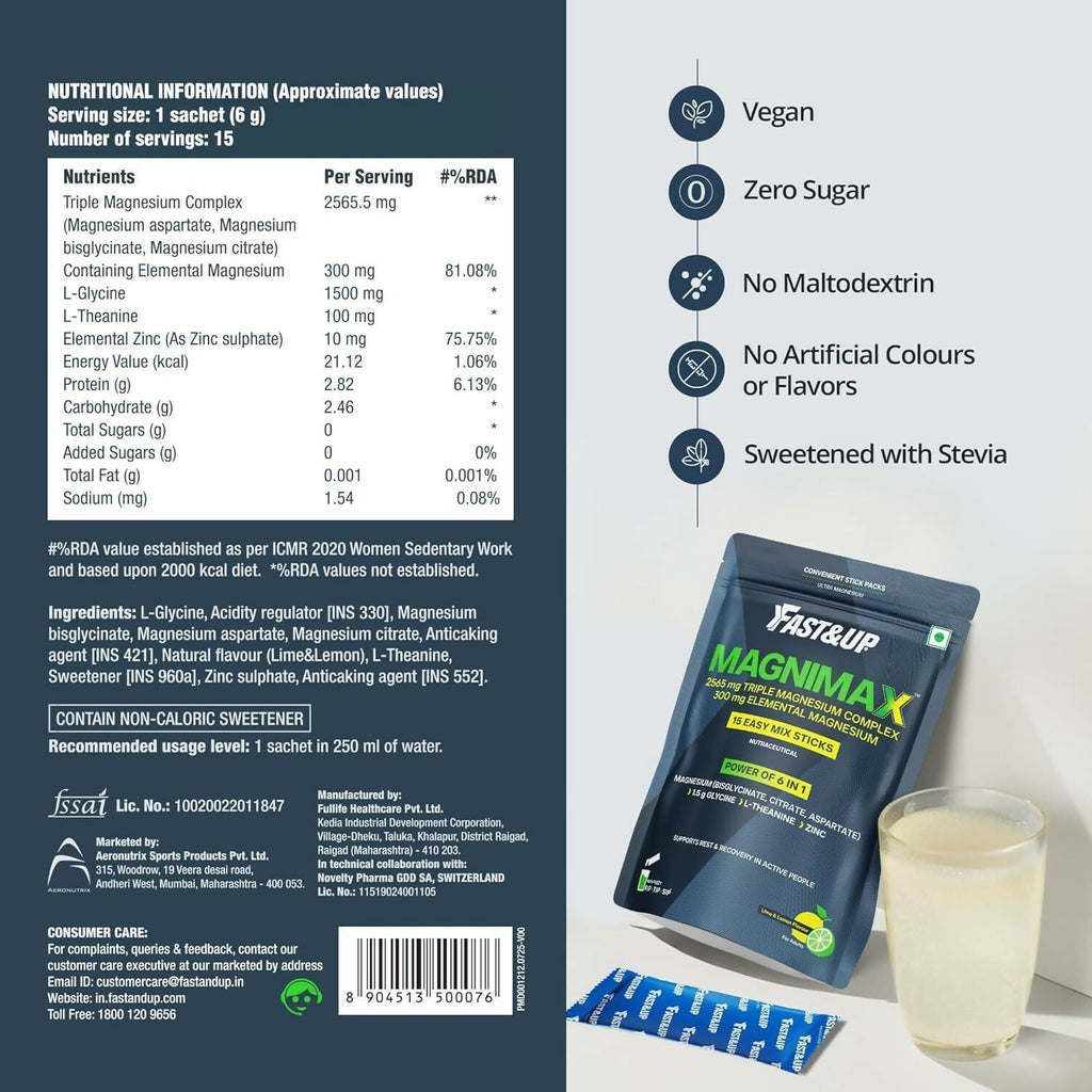 Fast&Up Magnimax - Triple Magnesium Bisglycinate, Citrate, Aspartate - Lime & Lemon Flavour