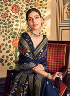 Monjolika Fashion Navy Blue Silk Blend Banarasi Zari Work Classic Saree - Distacart