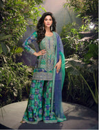 Anaita Blue Chinon Stitched Suit with Embroidery & Sequence Work - Distacart