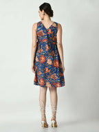 Myshka Women's Blue Floral Printed A-Line Dress - Distacart
