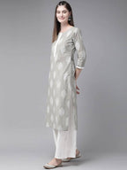 Yufta Grey and Off White Printed Kurta with Palazzo set