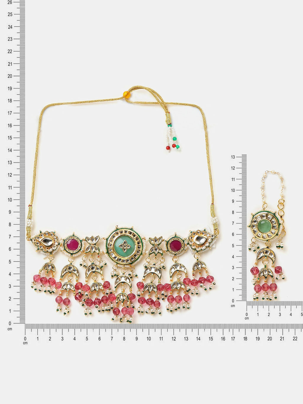 Ruby Raang Kundan Emerald Bloom Necklace With Matching Earrings