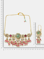 Ruby Raang Kundan Emerald Bloom Necklace With Matching Earrings