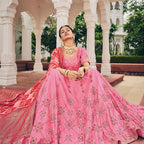 Bright Pink Heavy Viscose Khatli, Embroidery & Mirror Work Unstitched Lehenga Choli - Sisha Keshav