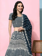 Blue Georgette Thread Embroidered Lehenga Choli with Dupatta - Tanya