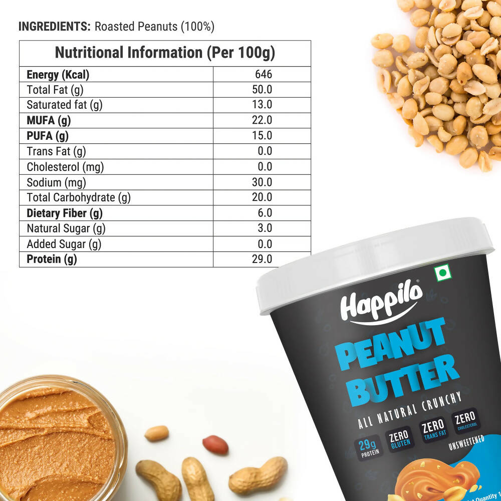 Happilo All Natural Unsweetened Peanut Butter Crunchy