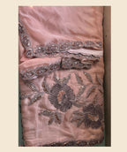 Peach Crepe Satin Silk Thread, Sequence, Cord Embroidered with Stone Work Saree - Mohmanthan Dakshika