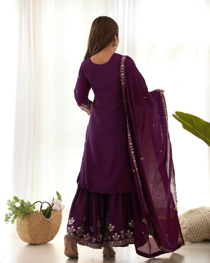 Lehenga Mart Designer Sharara Suit With Kurta, Sharara, Dupatta For Women-Purple - Distacart