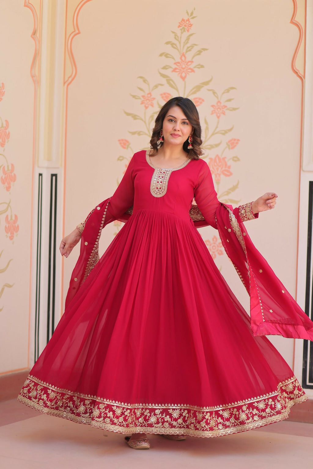 Joban Fashion Maroon Georgette Sequence Embroidery Work Kurta Set - Distacart