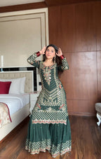 Prazu Fashion Dark Green Georgette Sequence Embroidered Sharara Suit - Distacart