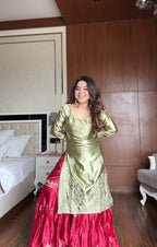 Prazu Fashion Pista Green Satin Silk Embroidered Sharara Suit - Distacart