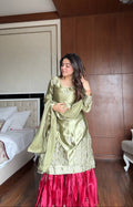 Prazu Fashion Pista Green Satin Silk Embroidered Sharara Suit - Distacart