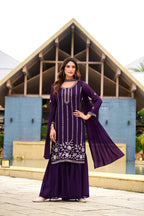 Prazu Fashion Violet Georgette Beads Work Designer Sharara Suit - Distacart