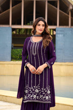 Prazu Fashion Violet Georgette Beads Work Designer Sharara Suit - Distacart