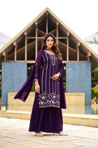 Prazu Fashion Violet Georgette Beads Work Designer Sharara Suit - Distacart